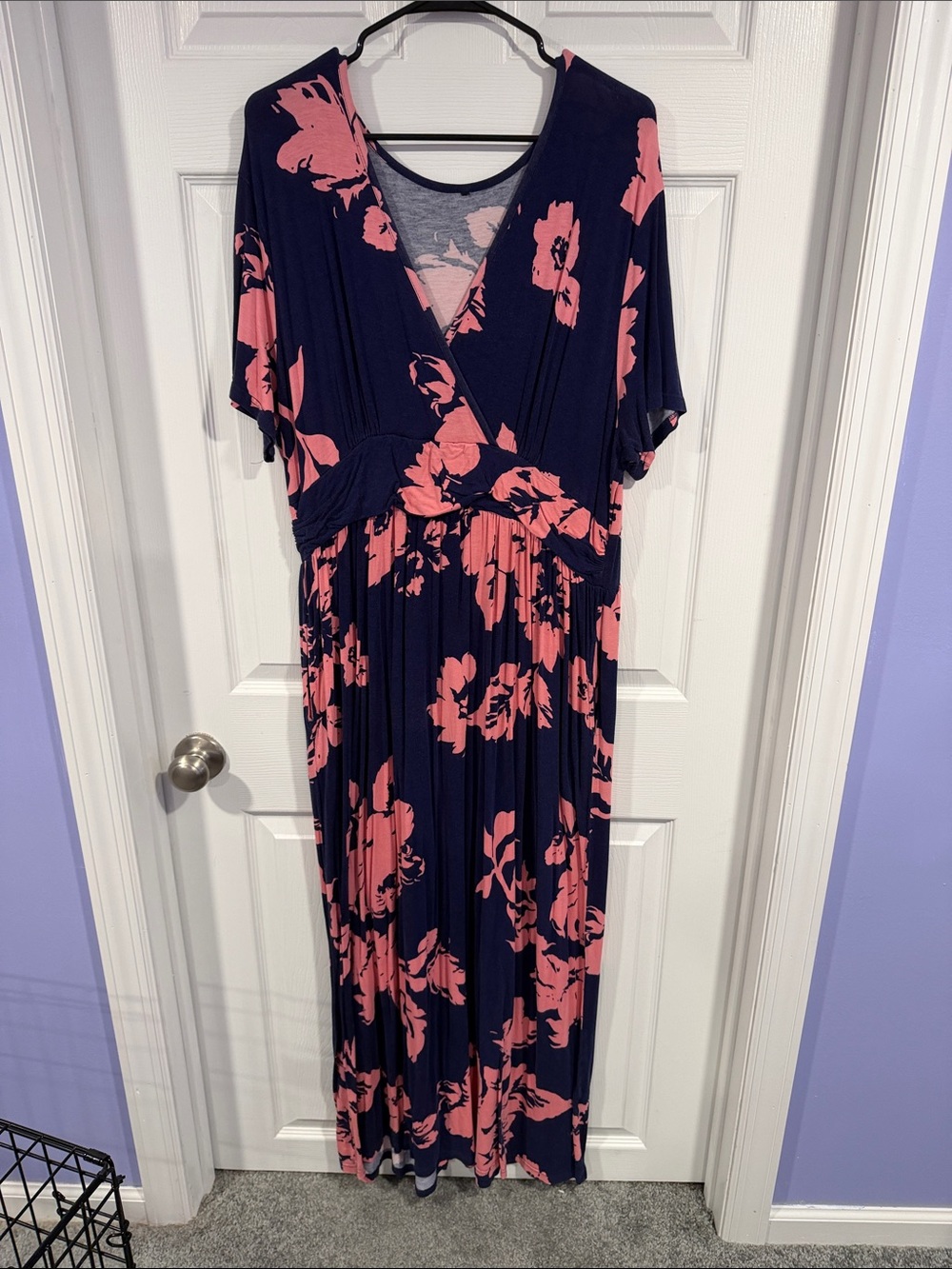 Floral Maxi Dress - Navy with Pink Floral